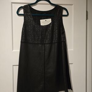Black Lace and Leather Sleeveless Dress